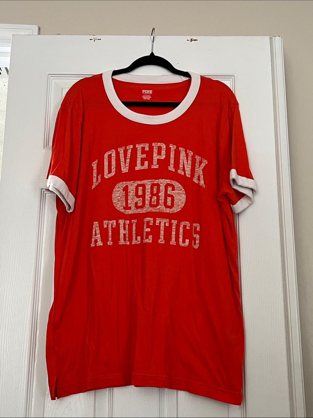 PINK Red 'LOVEPINK 1986 ATHLETICS' Ringer Tee